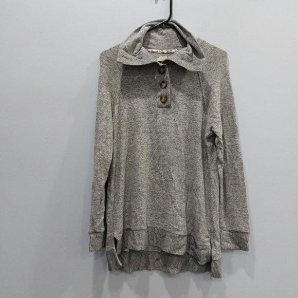 Anthropologie Saturday Sunday Grey Button Long Sleeve Cloudfleece Top - Picture 2 of 8